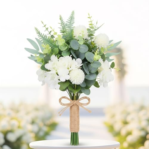 Probuk 55pcs Artificiali di Eucalipto e Ortensie Bianche - Decorazione per Matrimoni, Bouquet Sposa, Centrotavola, Fai da Te, Decorazioni per la Casa e Feste