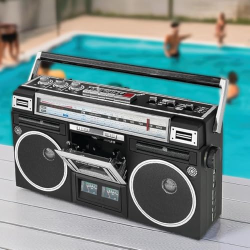 hocvseo Klassisk 80-talsstil retro CD-spelare boombox, radiokassettinspelare, inbyggda stereohögtalare, AM/FM-radio, USB-inspelningsfunktioner, för familjesammankomster resor