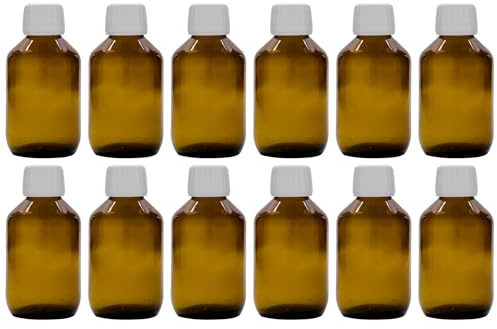 Flaskland Uppsättning om 12 150 ml brunt glas medicinflaskor med vit skruvlock