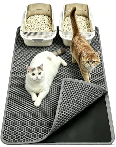 Tapete para caja de arena XXL 90x60 cm – Doble capa alveolar, tapete de arena para gatos impermeable y antideslizante, gran alfombrilla de arena para gatos para el suelo, fácil de limpiar – Gris