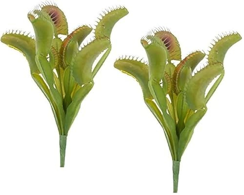 Factory Direct Craft Pack of 2 Vinyl Artificial Venus Flytrap Plants - Lifelike Carnivorous Venus Flytrap Plants for Halloween Decorations and Botanical Houseplant Displays