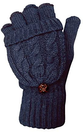 TOSKATOK� Ladies Womens Cable Knit Soft Winter Woolly Fingerless Gloves Mittens-NAVY