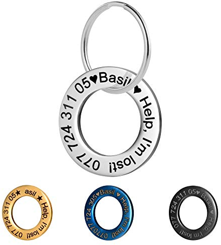 LYL Hundemarke für aus Edelstahl mit tiefer Gravur vorne und hinten， Ringform (Silber, M)