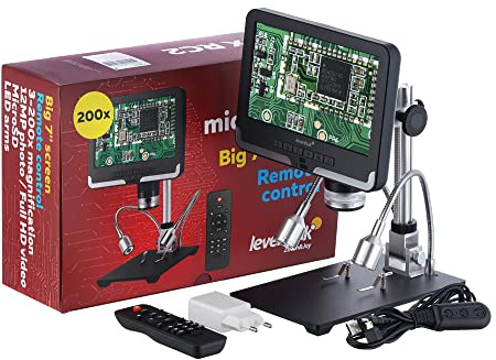 Levenhuk DTX RC2 Microscopio Digital de Mano con Control Remoto, Rango de Ampliación de 3X–200x y Pantalla LCD de 7 Pulgadas