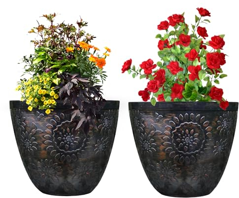 SG Traders Pack Of 2 X-Large Plastic Round Chengdu Plant Pots Indoor Outdoor Top Diameter Flower Pots with Drainage Holes, Beautiful Planters for Your Garden Needs (30, 36, 40cm)