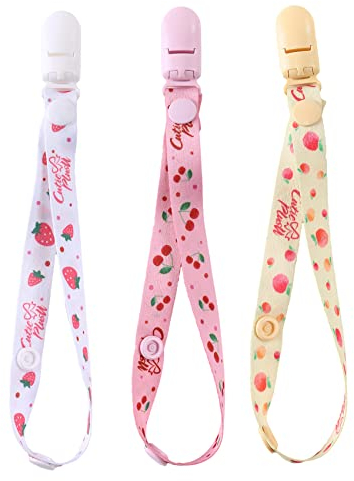 CutiePlusU Schnuller Clip Erwachsene Größe Schnuller Halter Clips 3 Pack-Frucht-Party (Erdbeeren, Kirschen und Pfirsiche)