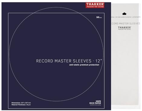 THAKKER Record Master Sleeves - 12' - 50 Fundas Internas Antiestáticas | Protección Premium para Discos de 12' 30µm HDPE Plus Rice Paper Liner | 307mm x 307mm
