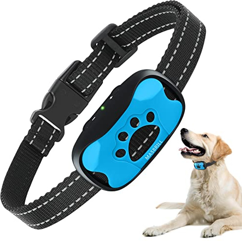 MASBRILL Collare antiabbaio per cani, collare antiabbaio umano con segnale acustico di vibrazione per cani di taglia piccola, media e grande, dispositivo deterrente per cani con 7 livelli di