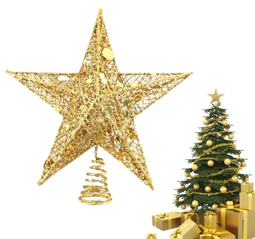 Stella Albero Di Natale Oro - Puntale Luminoso in Ferro - Decorazione Festa Natalizia - Accessori Perfetti - 25 * 20 * 5CM