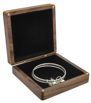 WisePoint Armband Box, Walnuss Holz Armbänder Box Quadratische Armband Geschenkbox für Männer und Frauen, Vintage Armband Geschenkbox für Armreif, Halskette, Ohrring (schwarz)