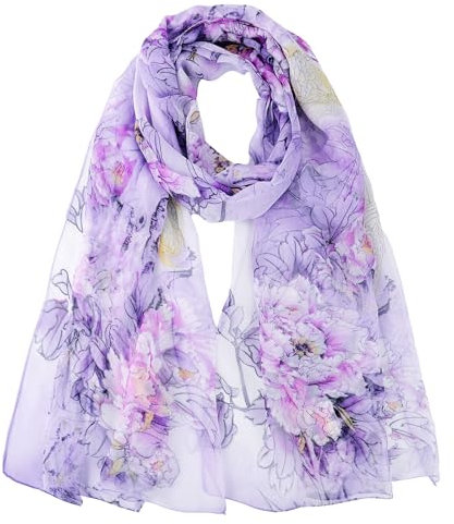 GoGou Chiffon Schal Damen Weiche Blumen Schal Stola Halstuch Tuch Leichter Kopftuch Wrap für Frühling Sommer Herbst Winter,Lila