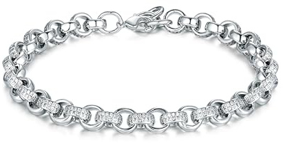 Luxury Silver-Plated CZ Stone Belcher Bracelet: 8mm Width, Adjustable Length (8-9 inches), 750 finest Stones - Bling King London