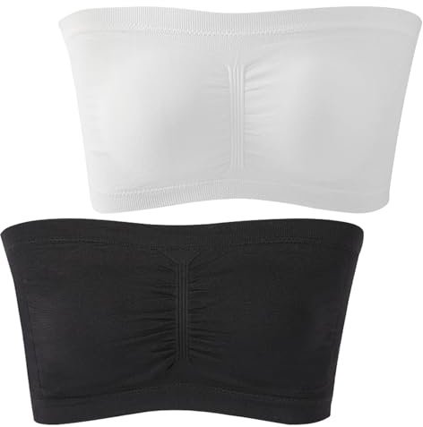 Mtuihfo 2 PCS Bandeau Tops and Strapless Bras for Women, Padded Tube Top Bralette