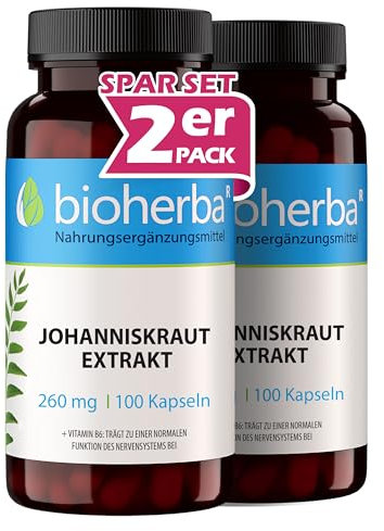 Johanniskraut Kapseln – 200 Stück mit 260 mg pflanzlicher Komplex mit Vitamin B6 von BIOHERBA PZN 17191352