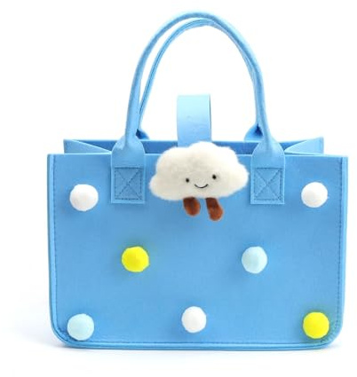 HSUYUN Bolsa de Fieltro, Azul Bolsa de Compras, 30 x 20 x 18 cm Cesta de Fieltro Almacenamiento, con Asa, Exquisito y Lindo, para de Compras, Salir, Regalar