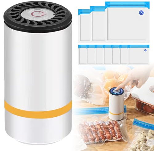 Machine Sous Vide Alimentaire,Mini Machine à Emballer Sous Vide Portable,Pompe à Vide Alimentaire Cuisine Automatique avec 15 Sacs Réutilisables,Mini Sous Videuse Alimentaire pour Conservation Aliment