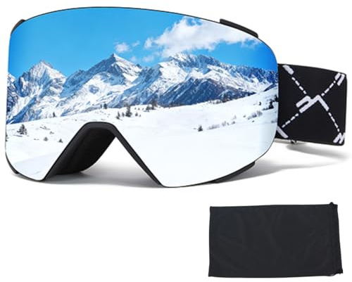 VCOROS Masque de Ski,YH693C Lunettes de Ski OTG pour Unisexes Ajustables Anti Buée Coupe-Vent Anti-UV Lunettes de Snowboard pour Ski (01-Argent/Noir)
