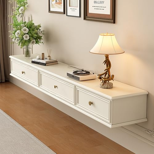 Modern Floating TV Wall Unit - White Multimedia Console with Storage for TVs up to 100 Inches - Stylish 140 cm Entertainment Center - Space-Saving Design