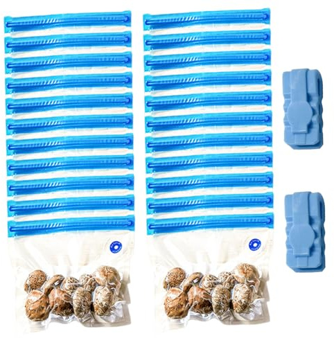 Sacchetti sottovuoto, 20 pezzi di sacchetti sottovuoto riutilizzabili con 2 clip di chiusura, conservazione sicura degli alimenti per la cottura, 22 pezzi/set, medio