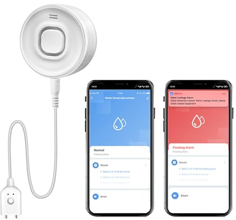Water Alarm Leak Detector, Water Leak Detector with Cable, 100dB Adjustable Sound Alarm & Real-Time App Alerts WiFi Water Sensor for Home, Kitchen, Bathroom, Warehouse