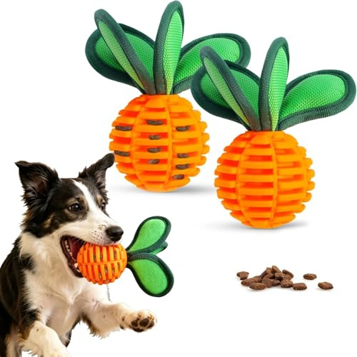 Cesujowaz 2 Pack Dog Chew Toys for Small Breeds, Treat Dispensing Ball with Squeaker, Interactive Puppy Chew Toy for Fetch, Tug & Dental Care