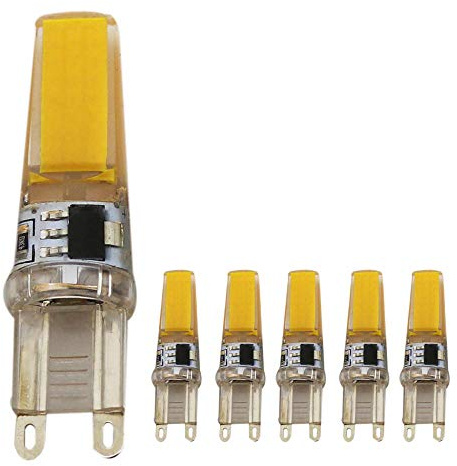 5 piezas bombillas LED G9 5W, COB bombillas, Equivalentes a Lámparas Halógenas de 45W,Blanco cálido 3000k,450LM,AC 220-240V
