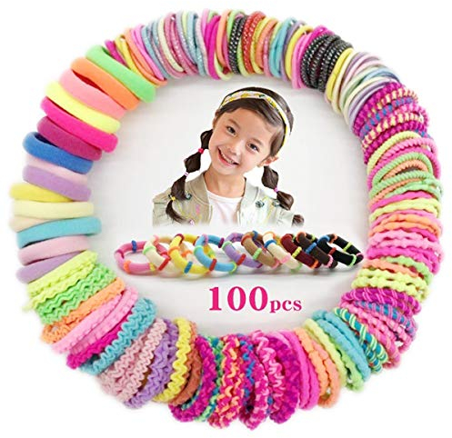100 Stück Haargummis Mädchen, Myhozee 10 Stile Scrunchies Multicolor Haar Gummibänder Haarbänder Elastischer Haarschmuck Haarseil Pferdeschwanz Haarband Set für Kinder, Babys, Mädchen & Frauen