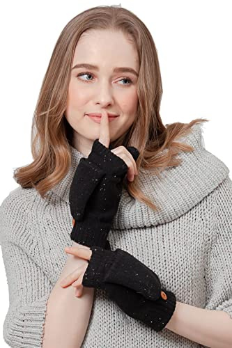 Be Your Own Style BYOS Women's Winter Cozy Fleece Lined Convertible Fingerless Knit Mittens Gloves