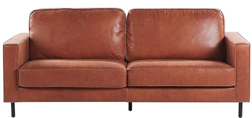 Canapé Fixe 3 Places en Cuir PU Marron Effet Naturel Confort Optimal pour Salon au Design Moderne Beliani