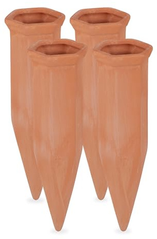 Relaxdays 24 x Tonkegel Bewässerung, Bewässerungshilfe für Pflanzen, 1,5 L Flaschen, Gießhilfe, HxBxT 17 x 5,5 x 5 cm, terrakotta