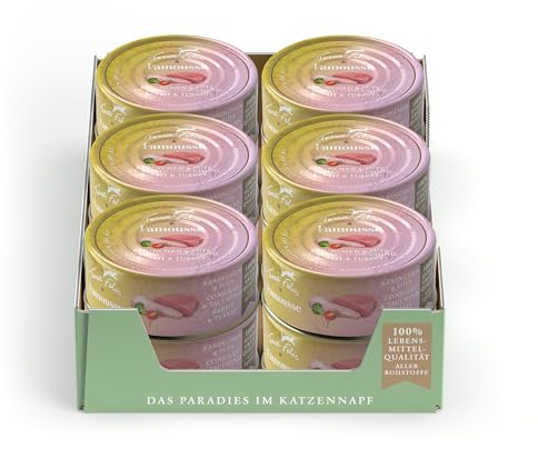 Terra Felis Coniglio & Tacchino - Famousse Cibo umido, 12x80g I Cibo per gatti premium con materie prime di qualità alimentare al 100% I Prodotto in Germania | Senza zucchero I Alimento completo