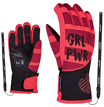 Ziener LIWA Guanti da sci da ragazza, impermeabili, Primaloft, alla moda, rosso fluo, rosa, 3,5