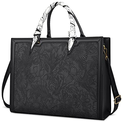 NUBILY Laptop Bags for Women 15.6 Inch Large Tote Bag Ladies Leather Laptop Handbag Designer Work Computer School Bags Business Black