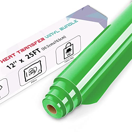 IModeur 25 Ft Green Heat Transfer Vinyl — 30.5 x 763 cm Iron on Vinyl for Fabric, PET Backing HTV Roll for T-Shirts, Clothes, Hats, Bags and Other Textiles, Easy to Weed