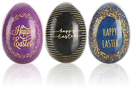 com-four® 3x Uovo di Pasqua da Riempire - Uova Colorate da Riempire per Pasqua - Grandi Uova di Pasqua con Diversi Motivi - Confezione Regalo Pasquale