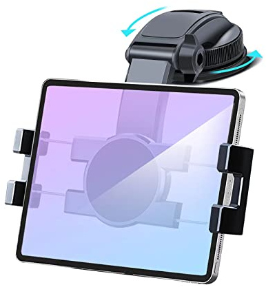 Car Dashboard Tablet Mount Holder, 360° Rotatable Suction Cup with Large Clamp Dash Phone Stand for iPad Pro 12.9/9.7/11/10.5/Air/Mini 6 5 4 3, Galaxy Tab, iPhone 17/16, 4.7-12.9 Tab & Phone