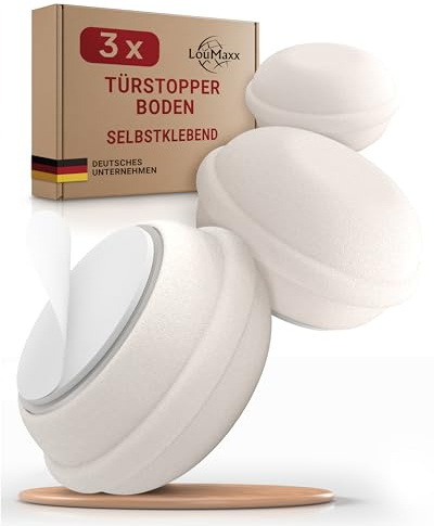 LouMaxx Fermaporta con fondo autoadesivo in gomma, set da 3 pezzi, colore bianco, fermaporta in gomma a forma di macaron, fermaporta sul pavimento, protezione perfetta contro le porte che si battono