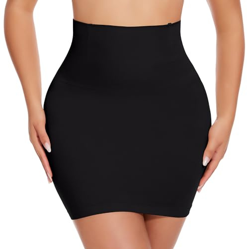 JOYSHAPER Body Shaper Shapewear Dress for Women Under Dresses Half Slip Tummy Control Skirt Slip Black M