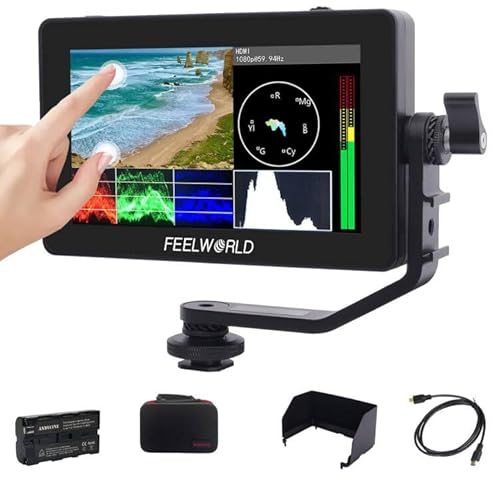 FEELWORLD F6 Plus V2 6 Pulgadas Monitor de Campo para cámara,HDR Touch Screen with 3D LUT,Captura de Pantalla Sharp,Full HD 1920x1080 IPS 4K HDMI Loop in/out DSLR,Batería y Funda de Almacenamiento