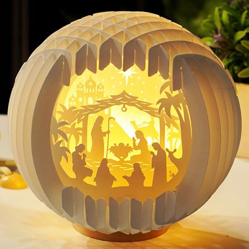 Light Up Nativity Scene Indoor with LED Light for Tabletop, Paper Christmas Jesus Decorations, Small Nativity Easter,Christmas Story Gifts,Religious Christian Gifts for Women,Nacimientos de Navidad