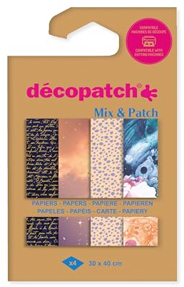 Décopatch DP043C - Une Pochette de 4 Feuilles Décopatch - Dimensions : 30 x 40 cm - Papier extra fin imprimé, Magical - Mix & Patch - A partir de 5 ans, DIY, création, rénovation, activité créative