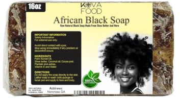 Kovafood African Black Soap. Natural ingredients. 16 Oz Large bar. Made with Shea Butter | Authentic from the motherland| Product of Ghana