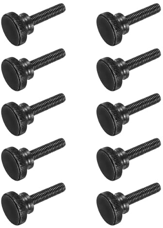 sourcing map Lot de 10 vis moletées M8 x 30 mm, vis moletées à tête plate en acier noir plaqué zinc, boulons à tête moletée métriques avec boutons de préhension d'épaule pour serrer à la main