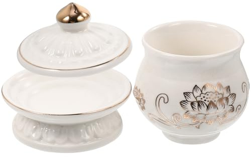 VICASKY Coppa per dell'Acqua in Porcellana Ciotola Buddista Decorativa a Forma Fiore Contenitore Rituale per Meditazione e Offerte per Uso Religioso e Cerimonie