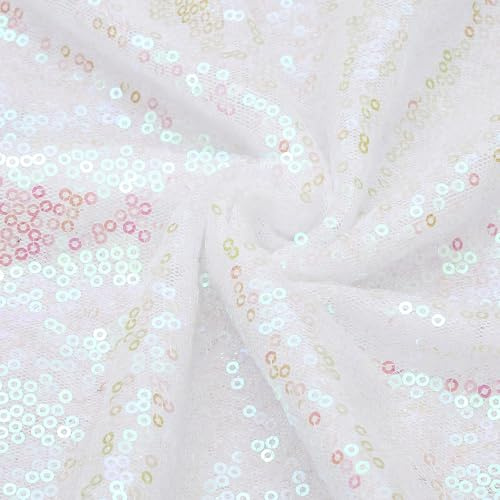 sourcing map Iridescent White Sequin Fabric, by the Yard, 1 Yard Length 4.3ft Wide Sequin Velvet Fabric Shiny Sparkly Cloth for DIY Sewing, Dress, Backdrop, Tablecloth, Table Runner