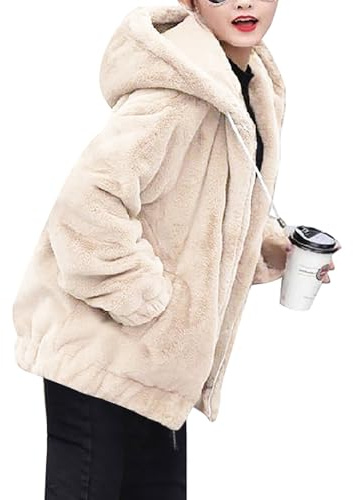 Hiver Chaud Polaire Chaud Chaude Blouson Jacket Manteau Femme Hiver Chic Mode Laine Manteaux Polaire Bouillie Blouson Moumoute Manteau Rouge Pyjama Veste Matelassée Femme Beige XXL
