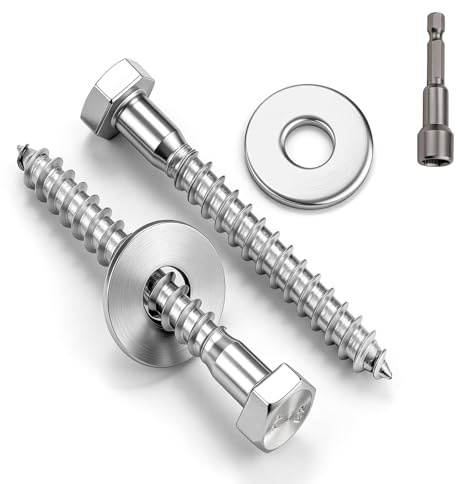 qjuwhua 30 Stück M6 x 50 mm Sechskant Holzschrauben Edelstahl A2 V2A Sechskantschrauben Edelstahlschrauben Holz Schlüsselschrauben mit Unterlegscheiben und Steckschlüssel für Holzverbindungen Silber