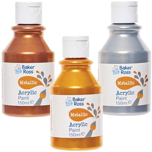 Baker Ross FN651 Metallic Acrylic Paint Pack 150 ml – 6-pack, metallicfärger i olika färger, perfekta för pyssel