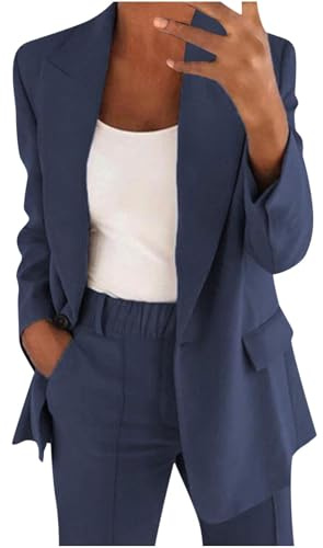 Generisch Traje de pantalón para mujer, elegante, traje de negocios, juego de 2 piezas, corte ajustado, pantalones blazer, ropa informal, deportivo, informal, informal, informal, con solapa, chaqueta