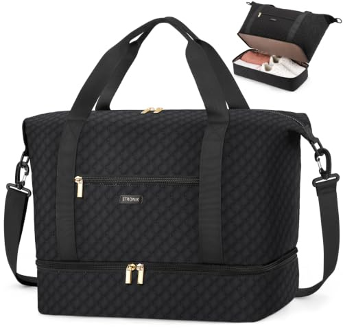 ETRONIK Bolsa de Viaje 40x30x20 para Ryanair, Bolsa Deporte Mujer Gimnasio | Impermeable Bolsa Mala Maternidad Hospital para Zapatos, Bolso de Mano Equipaje de Fin de Semana, Negro
